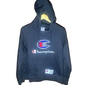 Champion Black Century Collection C100 Chenille Logo Hoodie Men's Large 42-44